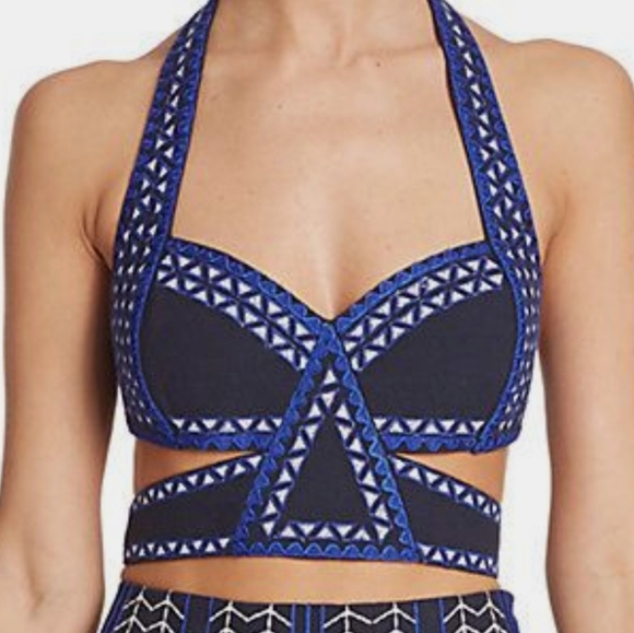 BCBG Katrin Embroidered Halter cutout top. Nwot - Picture 2 of 4